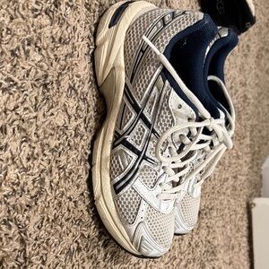 ASICS White and Dark Blue Athletic Shoes